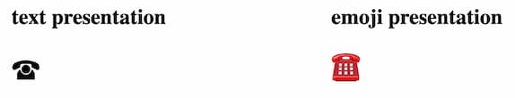 a telephone emoji show as text, black and white next to a telephone emoji shown as emoji full color and graphical representation